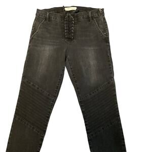 Gap 1969 Lace Up True Skinny Faded Black Jeans Size 30 Side Zip Cropped Stretch